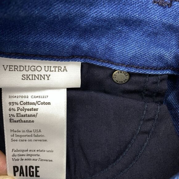 PAIGE Verdugo Ultra Skinny Blue Jeans Pants Women’s Size 30 Made in USA - Picture 12 of 16